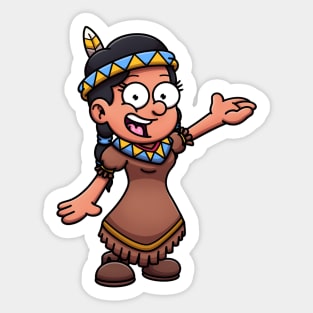 Cartoon Girl Wearing Native American Clothes Sticker